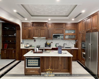 Tủ Bếp Inox Cánh Gỗ Óc Chó