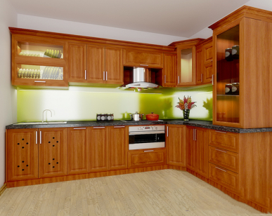 Tủ Bếp Gỗ Xoan Đào Chữ L